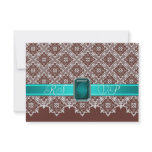 Brown & Teal Lace Jeweled RSVP Invitation