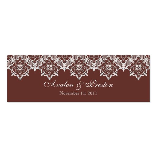 Brown & Teal Lace Jeweled Wedding Silver Favor Tag Business Cards (back side)