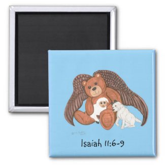 Brown Teddy Angel with Isaiah 11:6-9 magnet