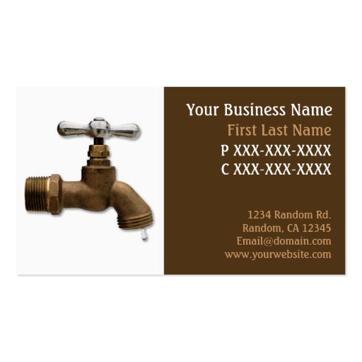 Brown theme plumbing faucet business cards (front side)