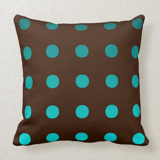 Brown Throw Pillow with Turquoise Dots Zazzle