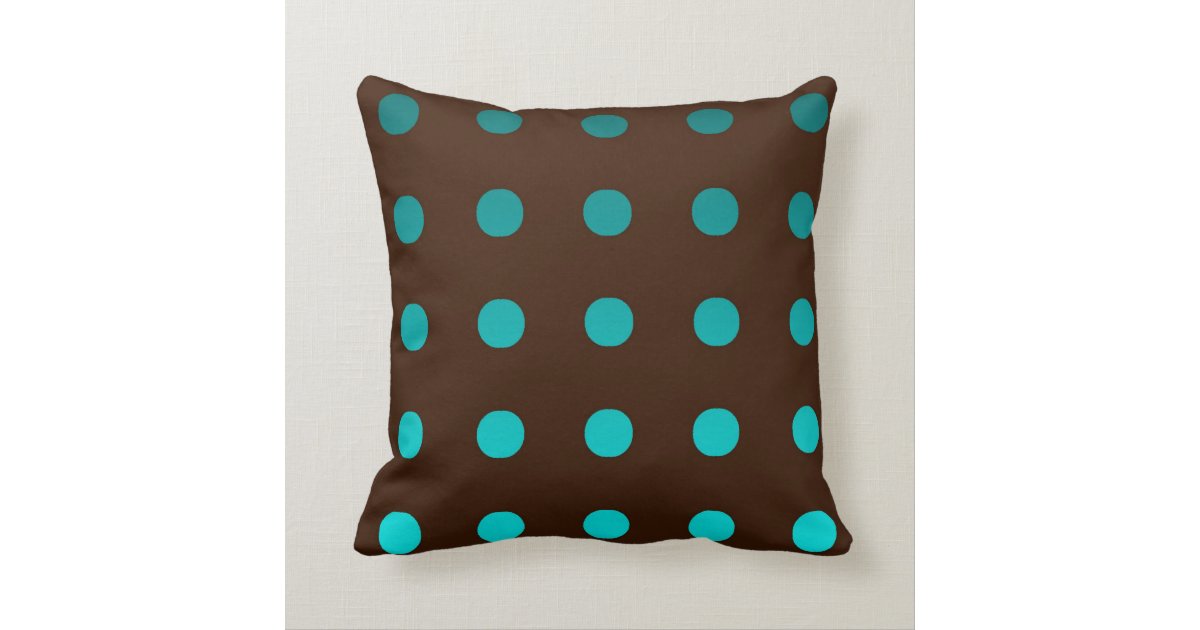 Brown Throw Pillow with Turquoise Dots Zazzle