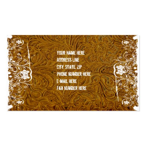 Brown Tooled Leather and Lace Business Card (back side)