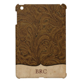 Brown Tooled Leather Look Western Personalized iPad Mini Covers