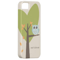 Brown Tree Branch Leaves Custom Name Blue Owl casemate cases