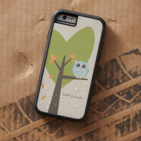 Brown Tree Branch Leaves Custom Name Blue Owl iPhone 6 Case