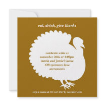 Brown turkey square Thanksgiving invitation card