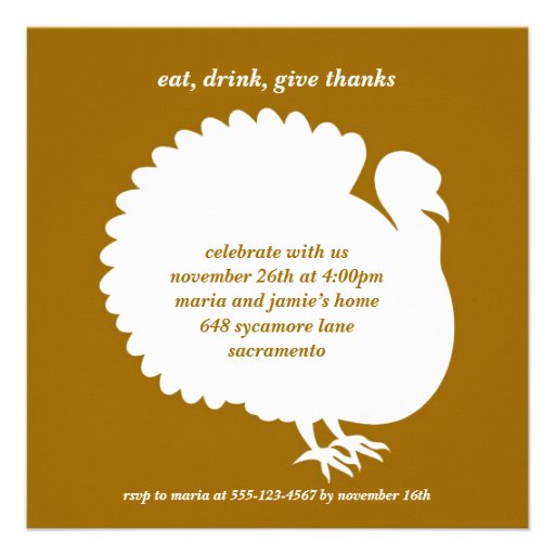 Brown turkey square Thanksgiving invitation card