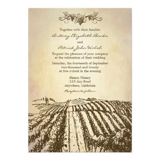 Brown Tuscan Winery Vineyard Wedding Invitations