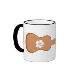 Brown Ukulele and white hibiscus Mugs