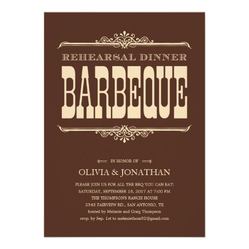 Brown Vintage Barbeque Rehearsal Dinner Invitation