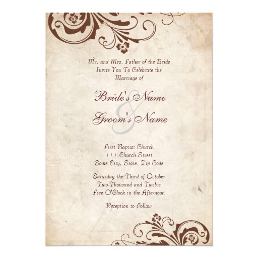 Brown Vintage Floral Chic Wedding Invitation