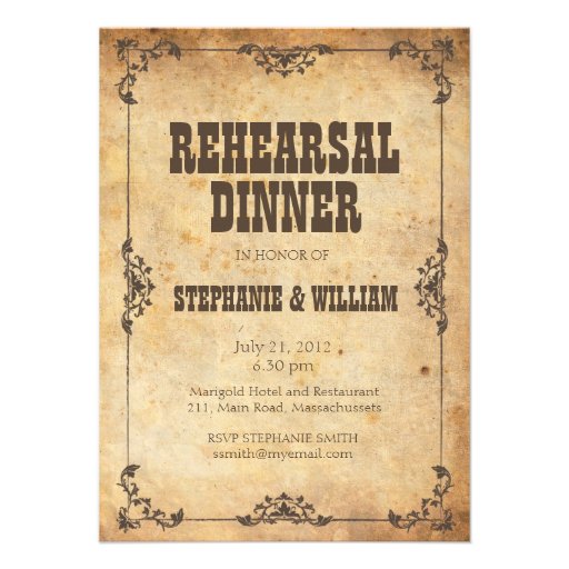 Brown Vintage Floral Rehearsal Dinner Card Personalized Announcement