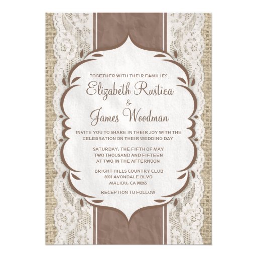 Brown Vintage Linen Burlap Wedding Invitations