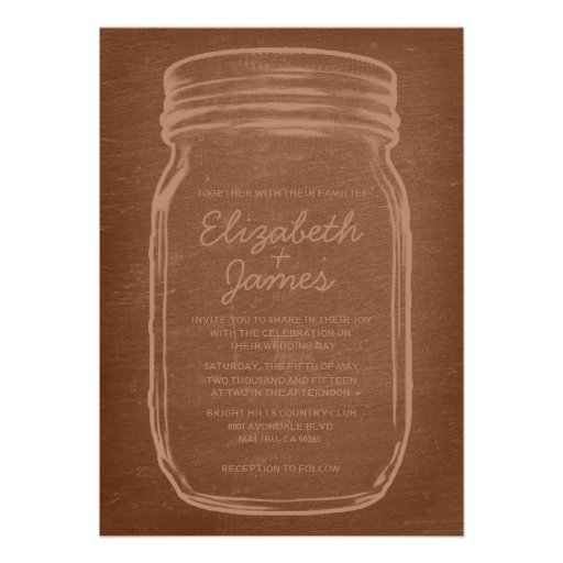 Brown Vintage Mason Jar Wedding Invitations