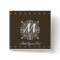 Brown Vintage Monogram Business Pinback Button