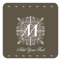 Brown Vintage Monogram Business Stickers