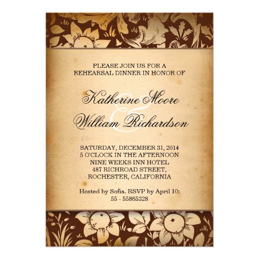 brown vintage rehearsal dinner invitations
