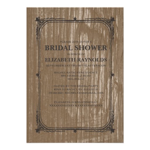 Brown Western Barn Wood Bridal Shower Invitations