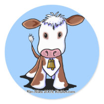 Brown & White Cow Round Stickers