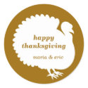 Brown white turkey happy thanksgiving custom favor sticker