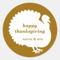 Brown white turkey happy thanksgiving custom favor stickers