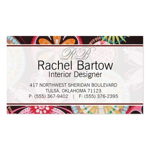 Brown with colorful flowers business card (front side)