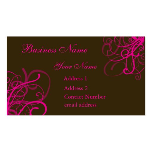 Brown with vibrant pink swirls business card template (front side)