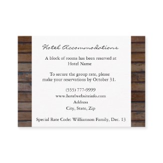 Brown Wood Hotel Accommodation Enclosure Cards