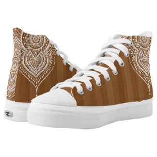 Brown Wood planks And White Lace Printed Shoes