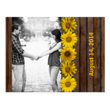 Brown Wood Yellow Sunflower Photo Save the Date Post Card