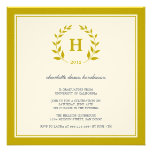 Brown wreath monogram graduation class invitation