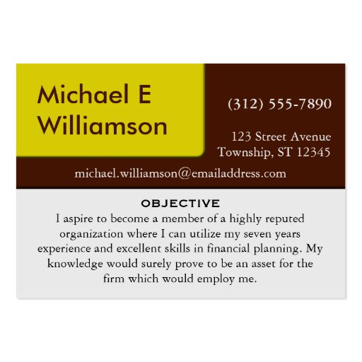 Brown Yellow Corner RESUME Business Cards (front side)
