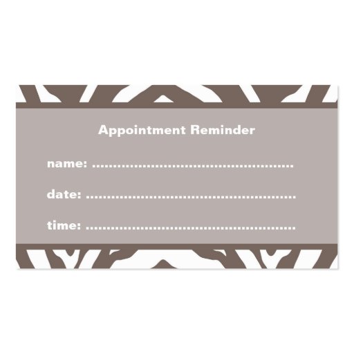 Brown Zebra Appointment Reminder Business Card (back side)