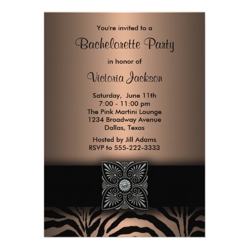 Brown Zebra Bachelorette Party Invitations