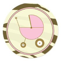Brown Zebra Print and Pink Baby Carriage Sticker