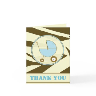 Brown Zebra Print / Blue Baby Carriage Thank You card