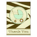 Brown Zebra Print / Green Baby Carriage Thank You Card