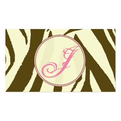Brown Zebra Print / Pink  Monogram Business Card (front side)