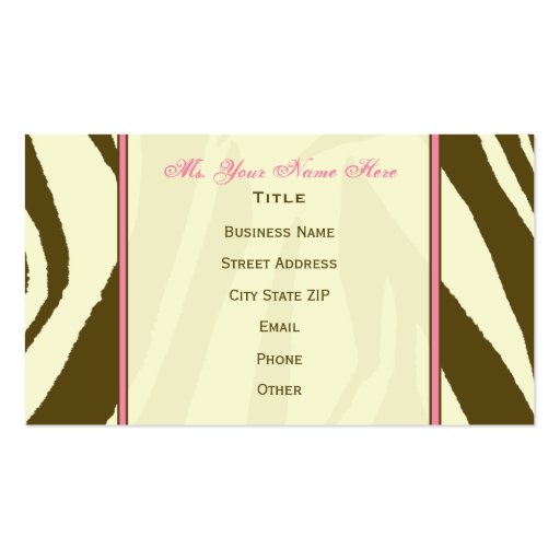 Brown Zebra Print / Pink  Teacher Business Card (back side)