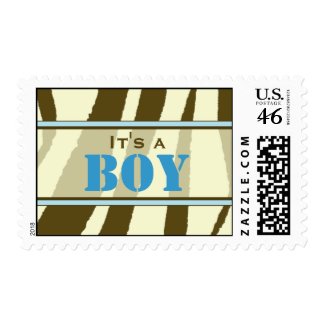 Brown Zebra Print with Blue Baby Postage Stamp stamp