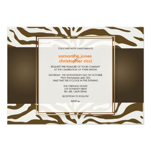 Brown Zebra stripes/Wedding Invitations