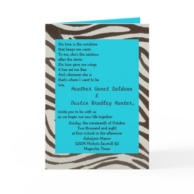 brown zebra, Turquoise wedding invitation Greeting Card by dory_07