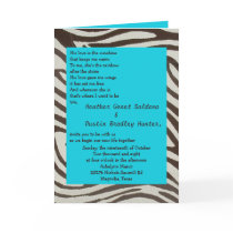 brown zebra, Turquoise wedding invitation cards