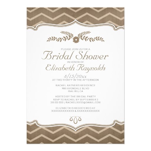 Brown Zigzag Bridal Shower Invitations