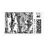 Brownies picking apples in orchard stamp