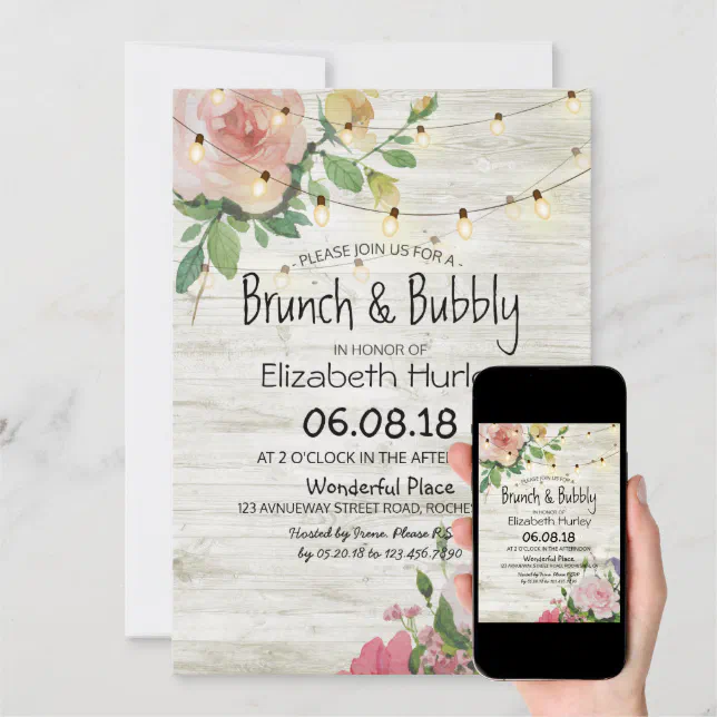 Brunch Bubbly Bridal Shower Floral String Lights Invitation Zazzle