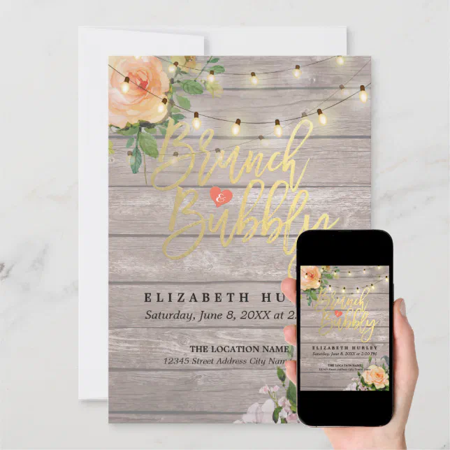 Brunch Bubbly Bridal Shower Floral String Lights Invitation Zazzle