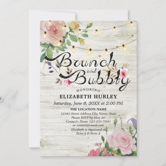 Brunch Bubbly Bridal Shower Floral String Lights Invitation Zazzle