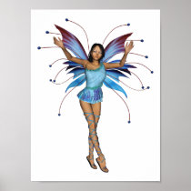 Brunette 3D Pixie - Purple & Blue Print